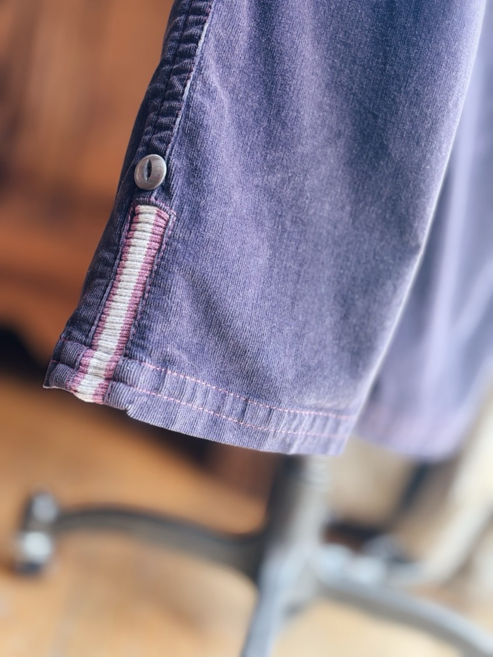 OOAK Artisan Repurposed Rocawear Plum Corduroy Flare Pants Vintage Buttons - Picture 6 of 13